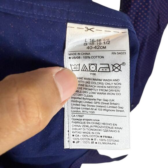 Banana Republic Shirt Men's Large Blue Cotton Polka Dot Grant Slim Fit Button-Up - Picture 8 of 11